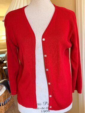 Vintage Silk Blend Cardigan Red Classic Preppy Soft Girl
